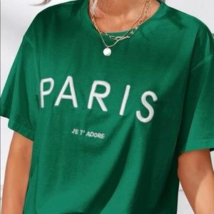 New Green Tshirt with white Paris stitching